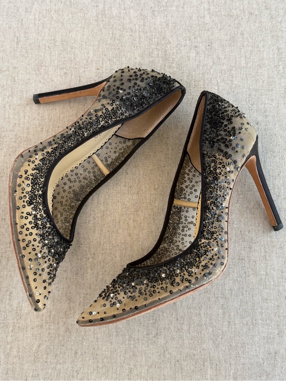 Bella Belle Elsa Black Crystal Sequin Pointed Toe Heels Pumps Size 7